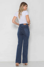 Calça Feminina Jeans Wide Leg Escura Padrão ao Plus com Elastano