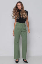 Calça Feminina Sarja Wide Leg Padrão a Plus Verde