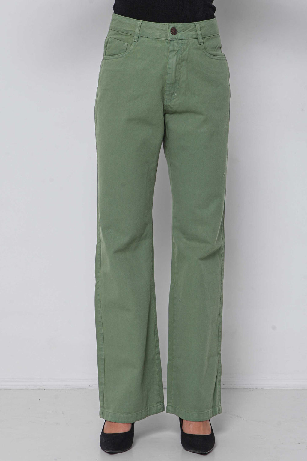 Calça Feminina Sarja Wide Leg Padrão a Plus Verde