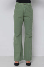 Calça Feminina Sarja Wide Leg Padrão a Plus Verde