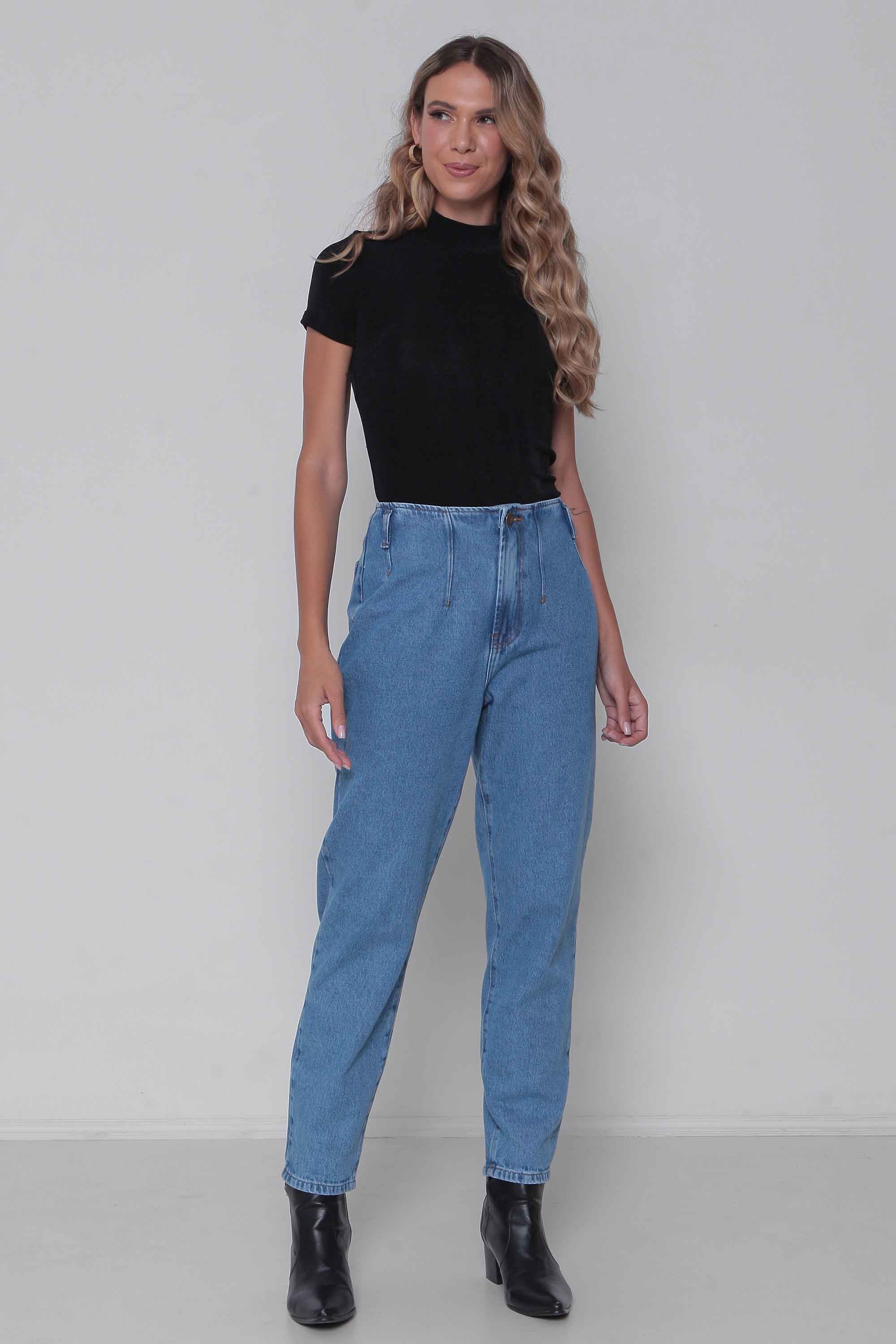 Calça Jeans Feminina Mom Alfaiataria Padrão a Plus sem Elastano