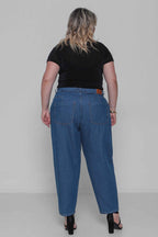 Calça Feminina Jeans Baggy com Pence Padrão a Plus sem Elastano