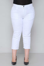 Calça Feminina Sarja Reta Capri Branca com Elastano