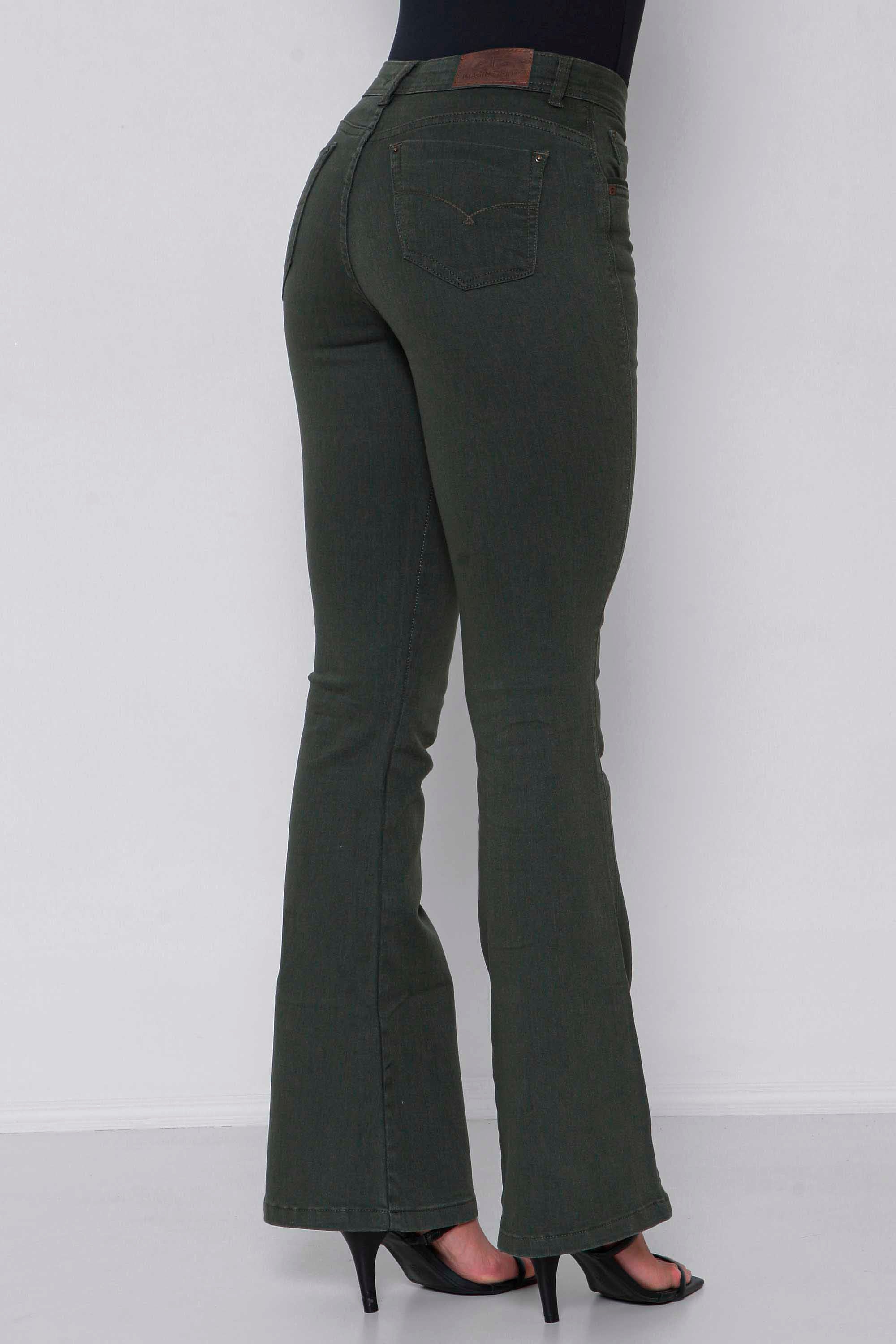 Calça Feminina Sarja Flare Verde Militar