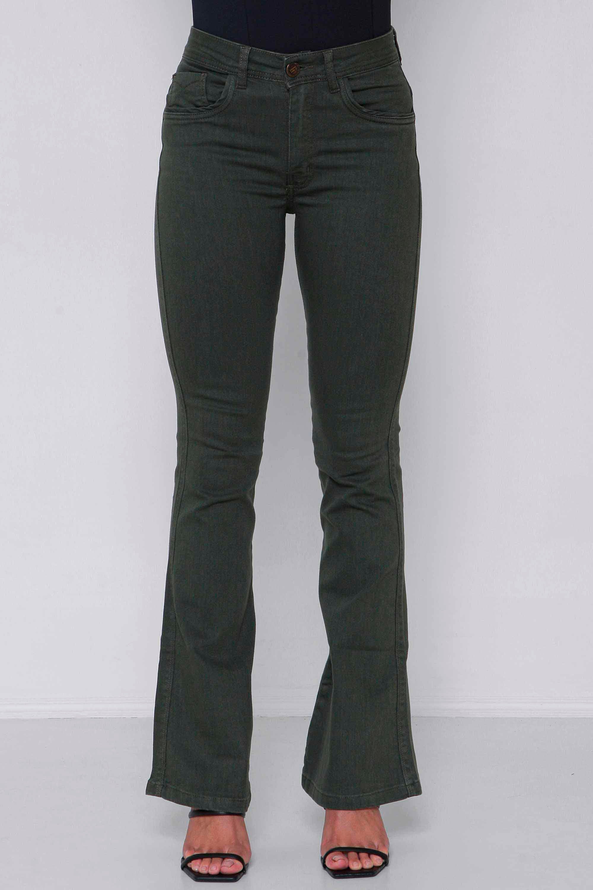 Calça Feminina Sarja Flare Verde Militar