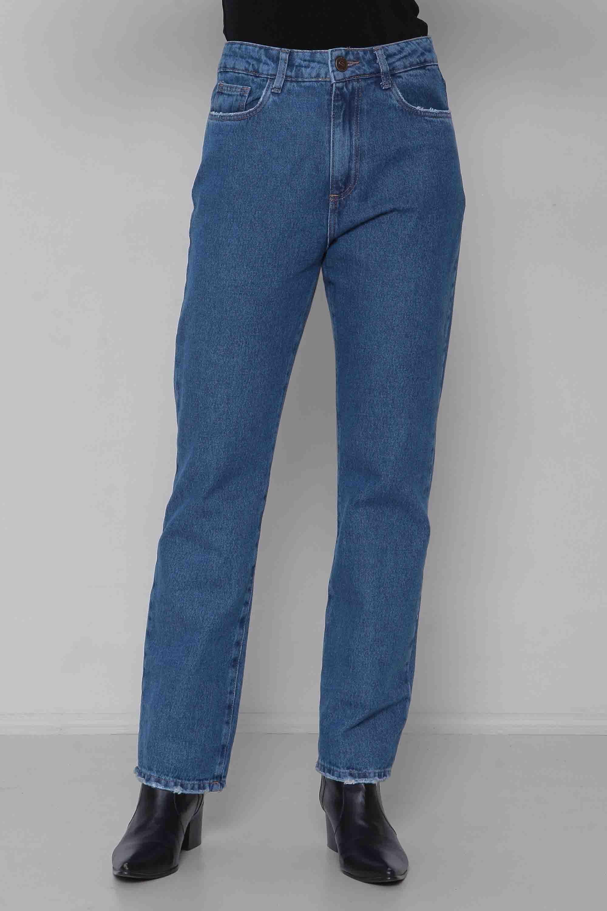 Calça Feminina Jeans Reta Lavagem Escura sem Elastano