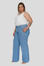 Calça Feminina  Wide Leg Com Detalhe Lateral Plus Size