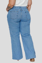 Calça Feminina  Wide Leg Com Detalhe Lateral Plus Size