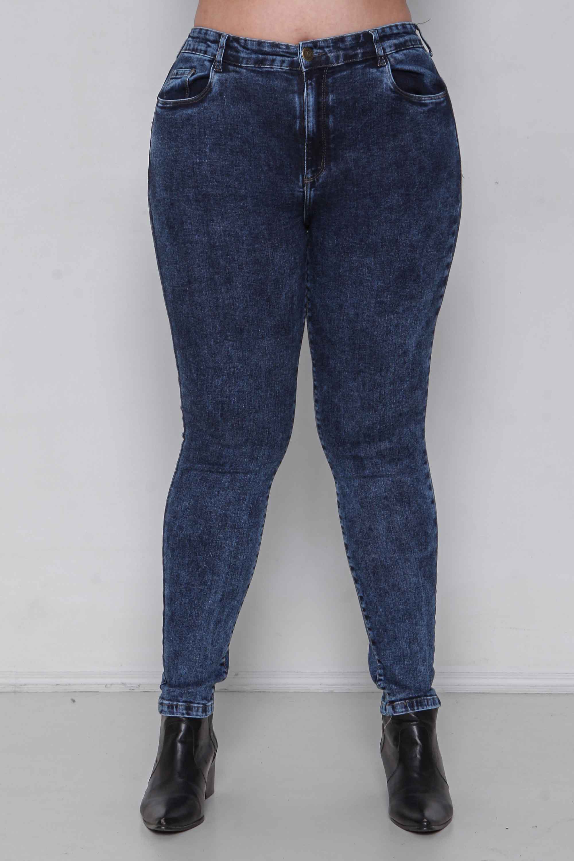 Calça Feminina Jeans Skinny Modeladora Marmorizada com Bolsos