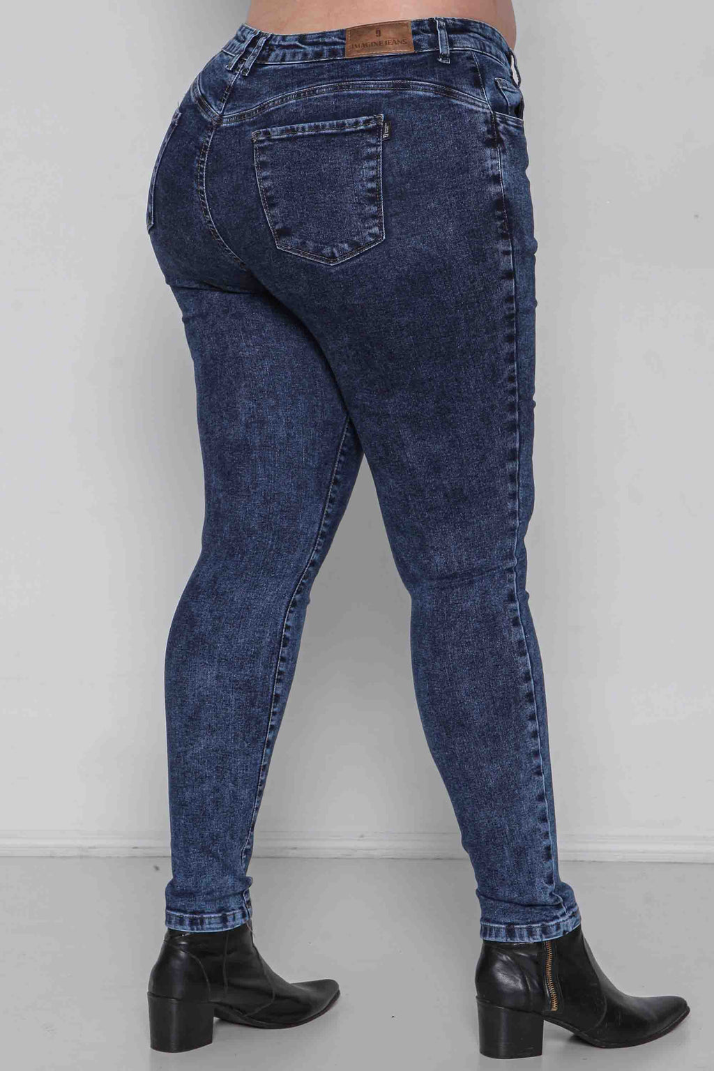 Calça Feminina Jeans Skinny Modeladora Marmorizada com Bolsos
