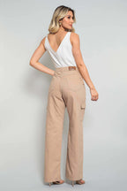 Calça Sarja Feminina Wide Leg Cargo Colorida