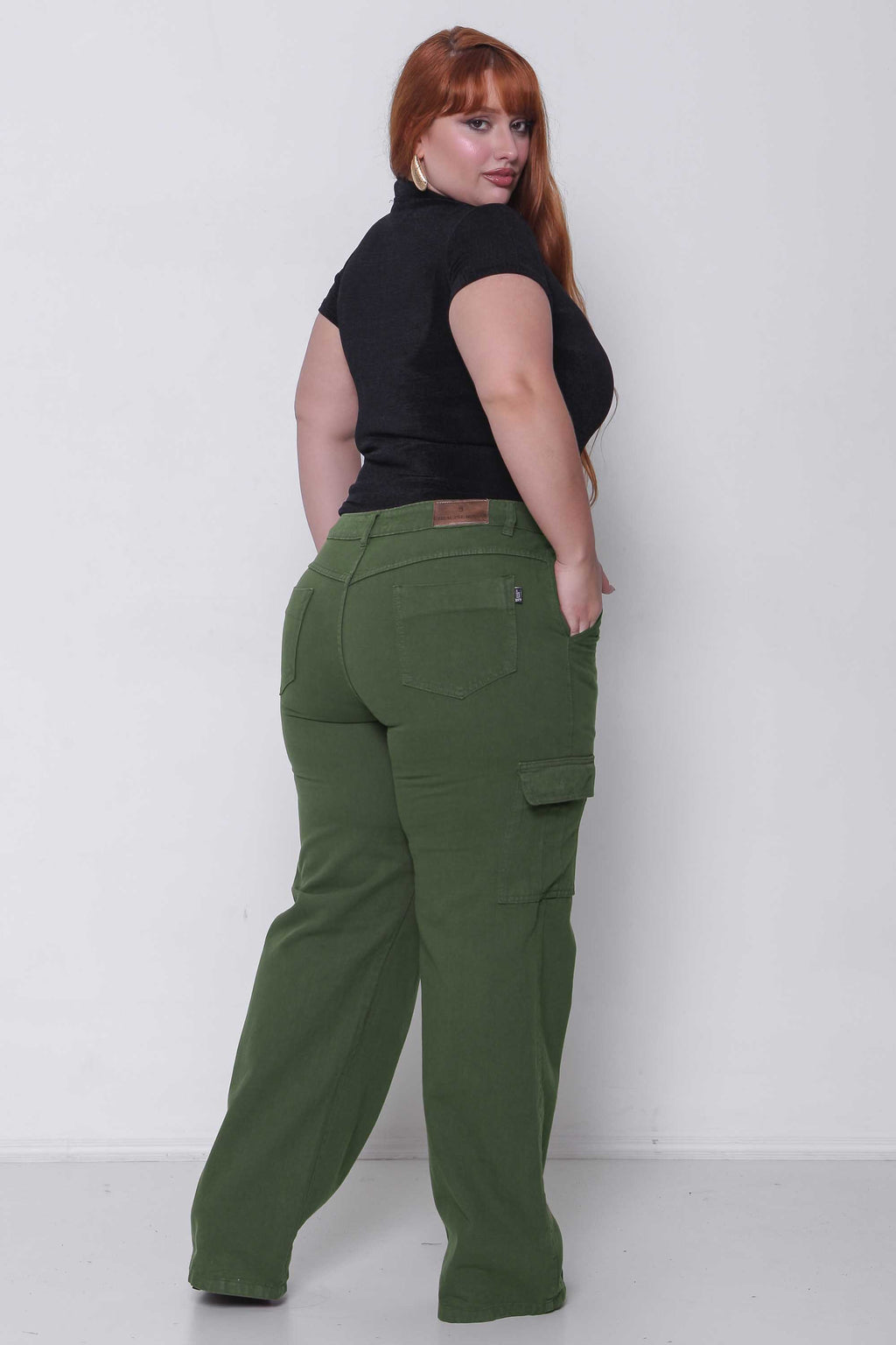 Calça Sarja Feminina Wide Leg Cargo Colorida