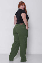 Calça Sarja Feminina Wide Leg Cargo Colorida