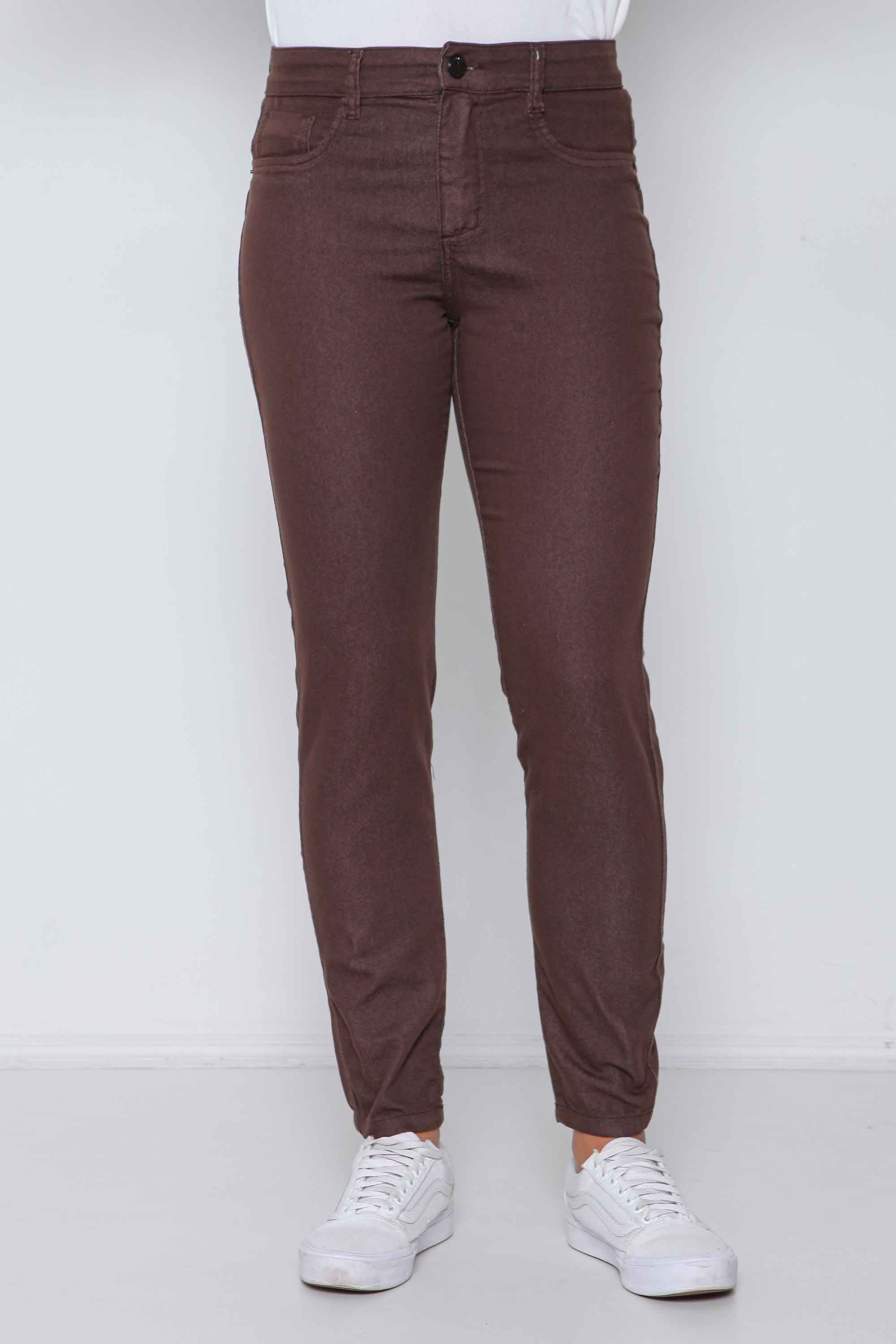 Calça Feminina Sarja Slim Marrom Escuro com Elastano