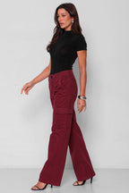 Calça Sarja Feminina Wide Leg Cargo Colorida