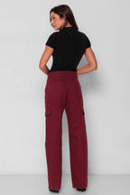 Calça Sarja Feminina Wide Leg Cargo Colorida