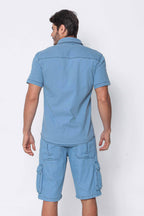 Camisa Masculina Jeans Leve Clara Bolso Frontal Com Elastano