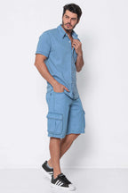 Camisa Masculina Jeans Leve Clara Bolso Frontal Com Elastano