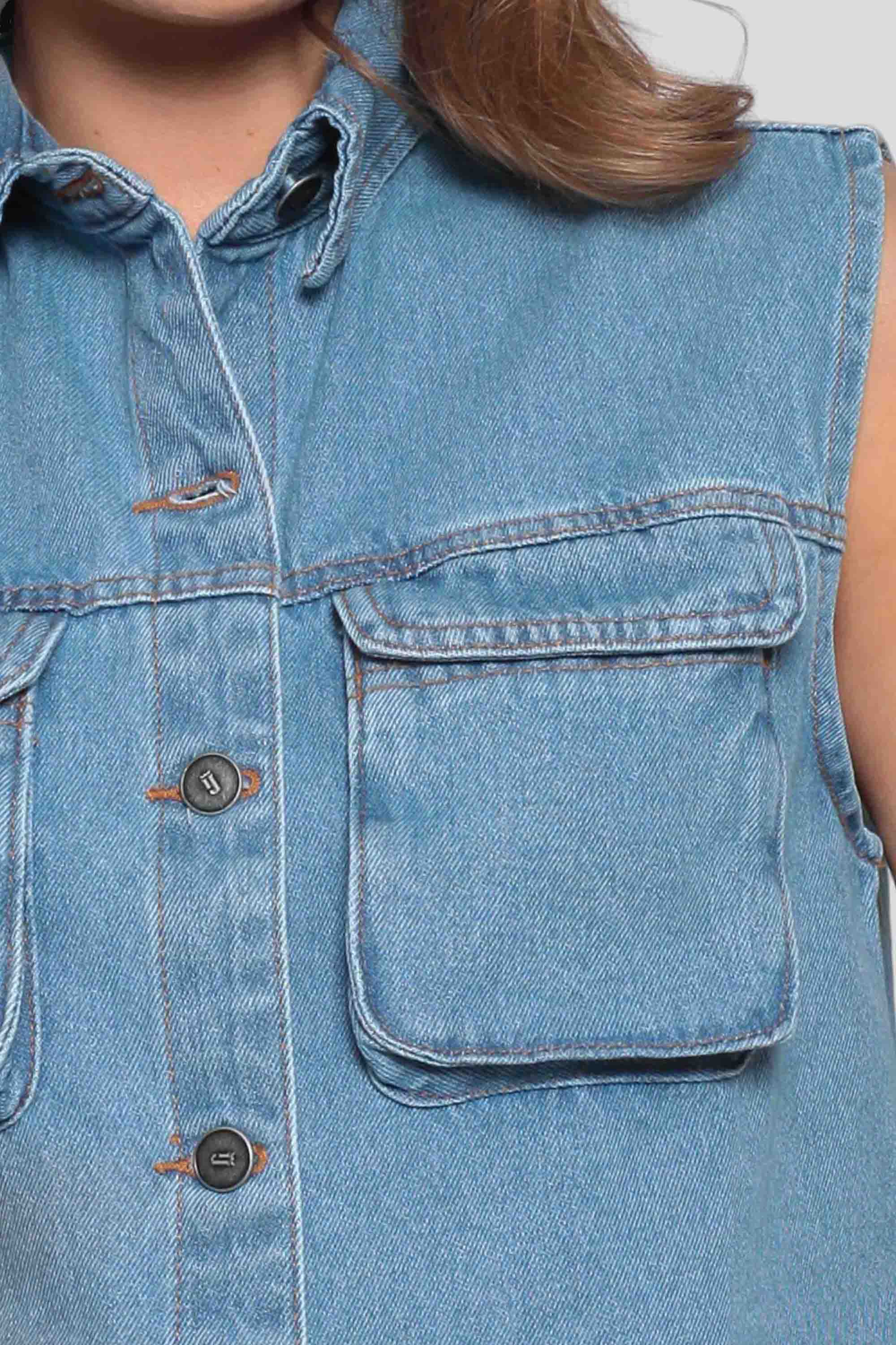 Colete Jeans Feminino Cargo