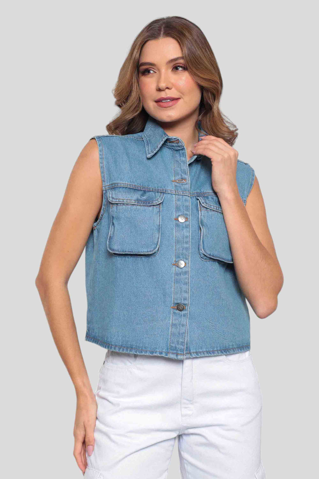 Colete Jeans Feminino Cargo