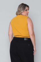 Colete Feminino Sarja Cropped Caramelo com Elástico Padrão a Plus sem Elastano