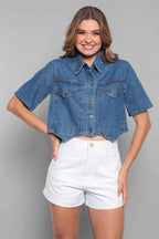 Jaqueta/Colete Feminino Jeans Cropped