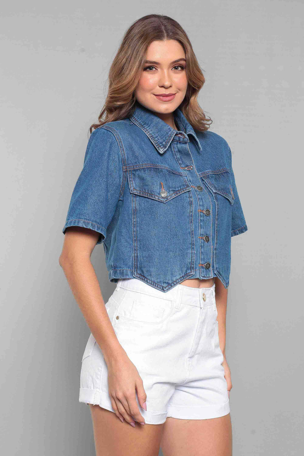 Jaqueta/Colete Feminino Jeans Cropped