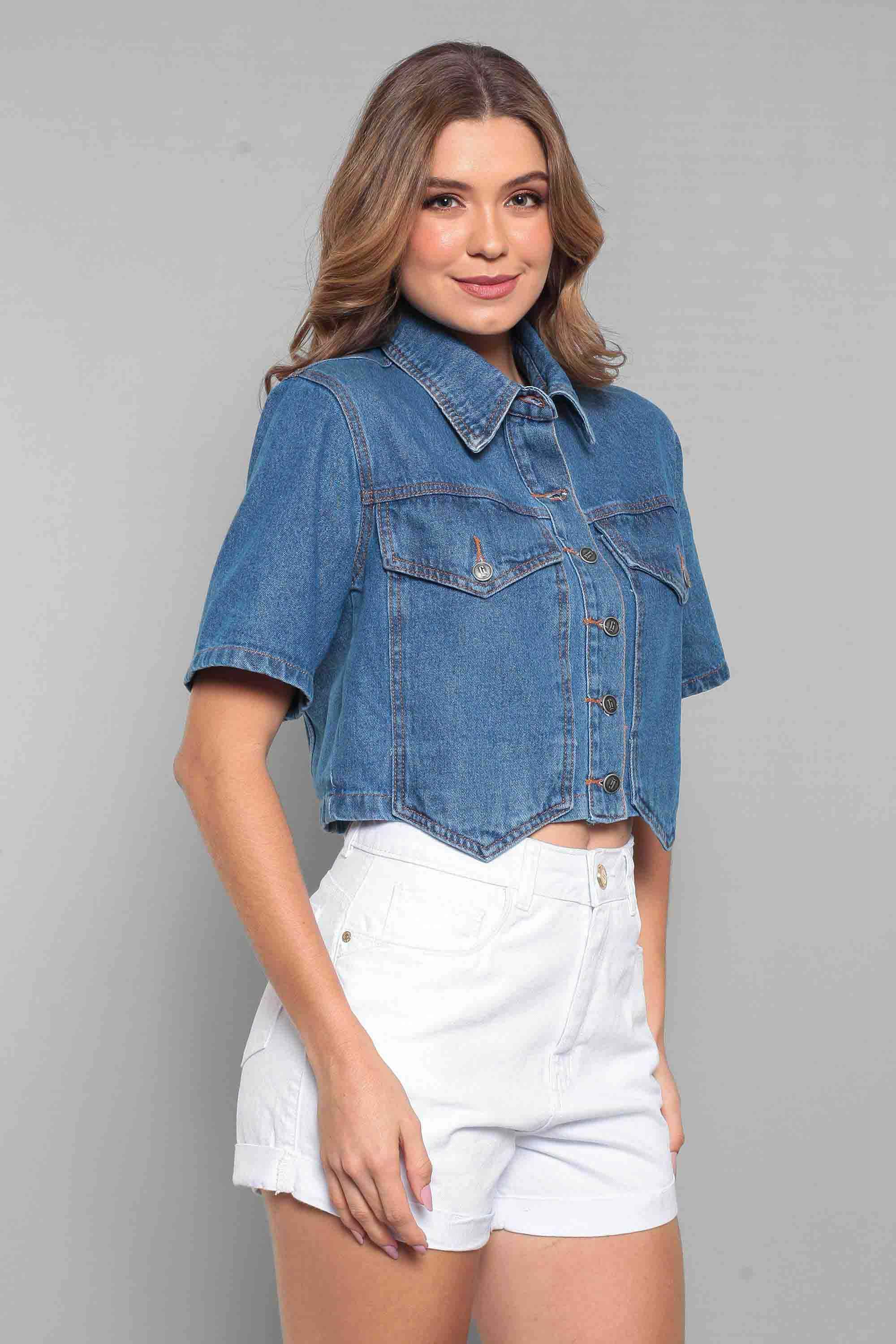 Jaqueta/Colete Feminino Jeans Cropped