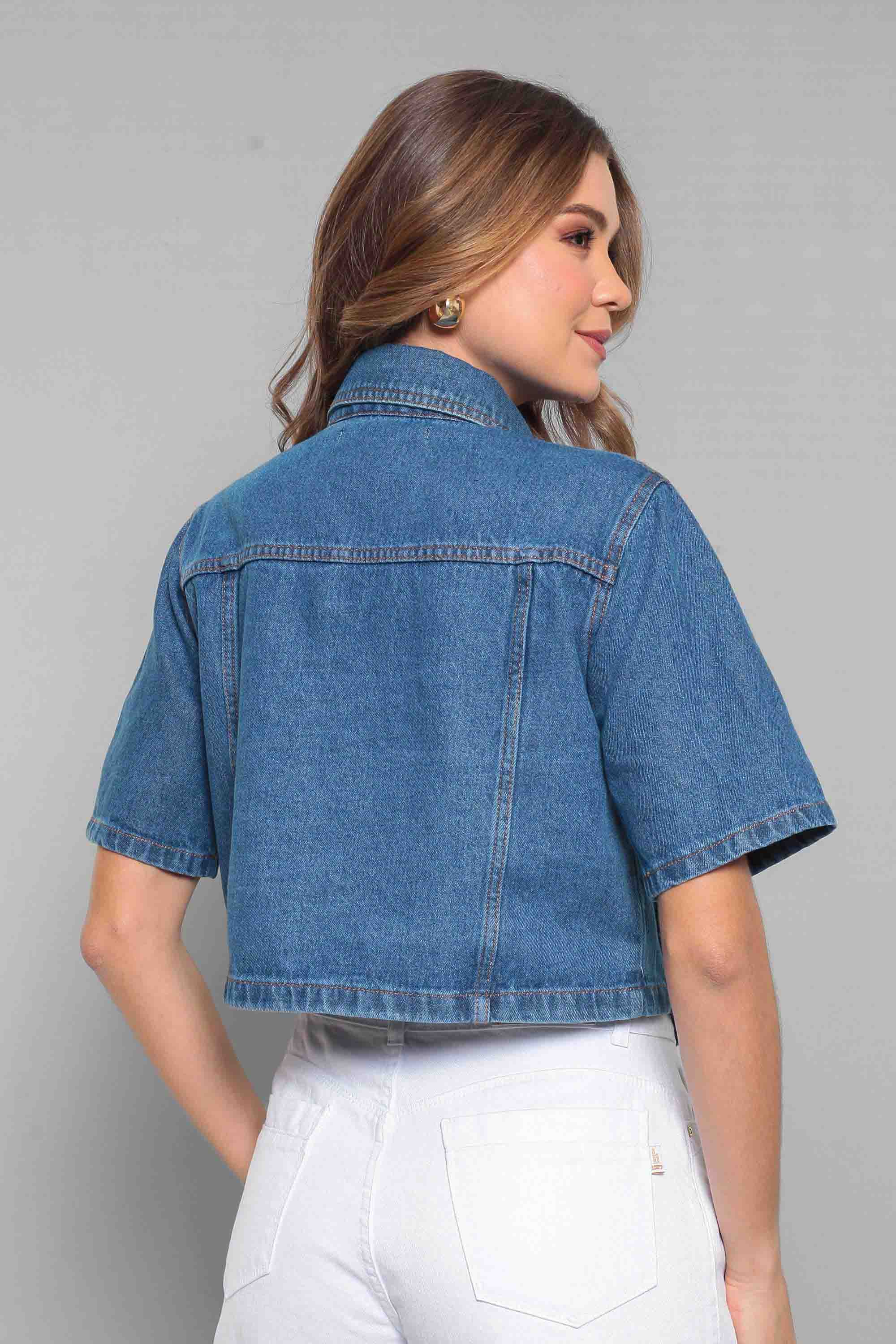 Jaqueta/Colete Feminino Jeans Cropped