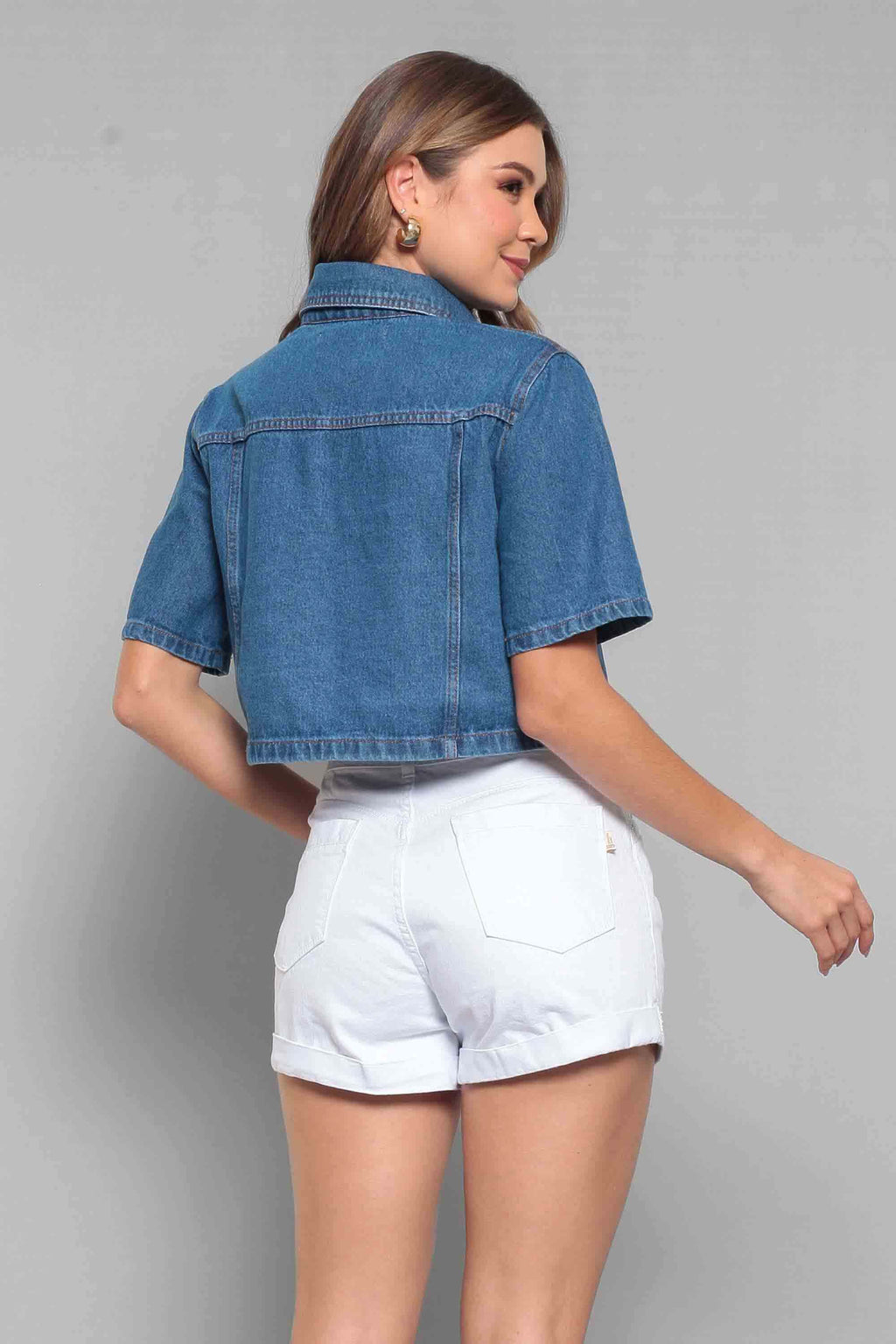 Jaqueta/Colete Feminino Jeans Cropped