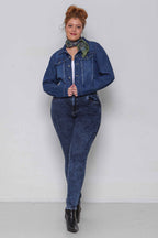 Calça Feminina Jeans Skinny Modeladora Marmorizada com Bolsos