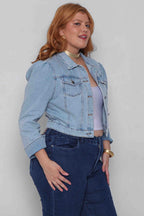 Jaqueta Feminina Jeans Cropped com Manga Princesa