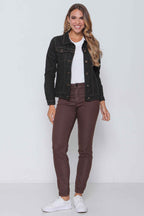 Jaqueta Sarja Feminina Regular Preta costura Caramelo sem Elastano