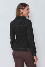 Jaqueta Sarja Feminina Regular Preta costura Caramelo sem Elastano