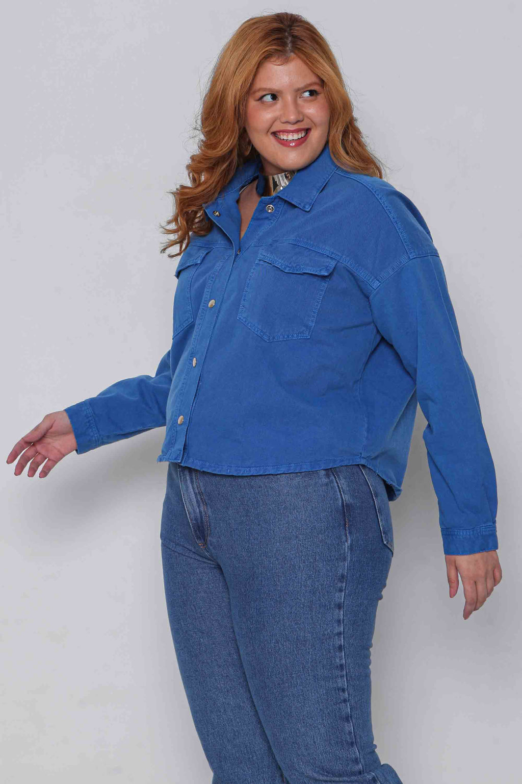 Jaqueta Sarja Feminina Oversized Azul sem Elastano