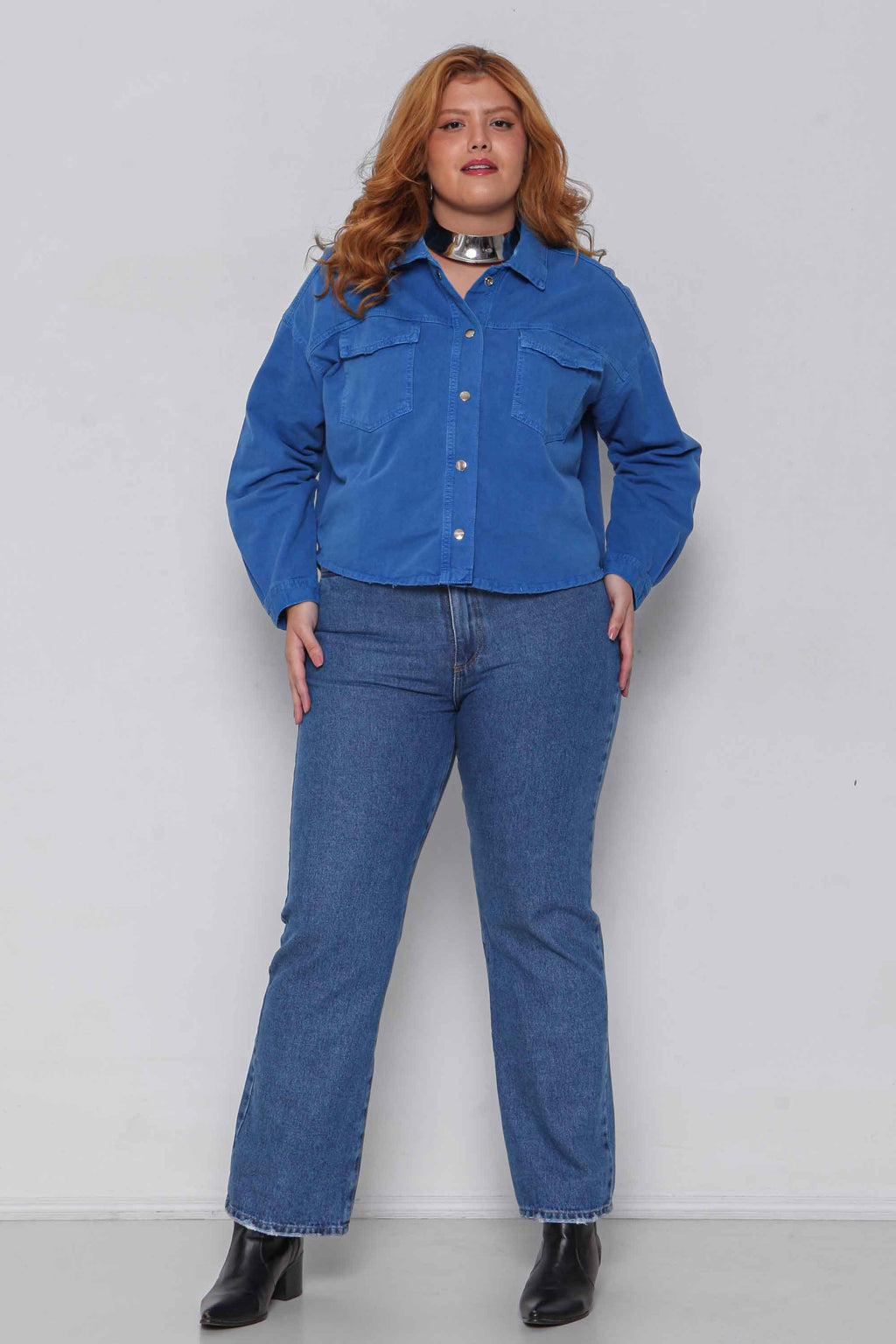 Jaqueta Sarja Feminina Oversized Azul sem Elastano