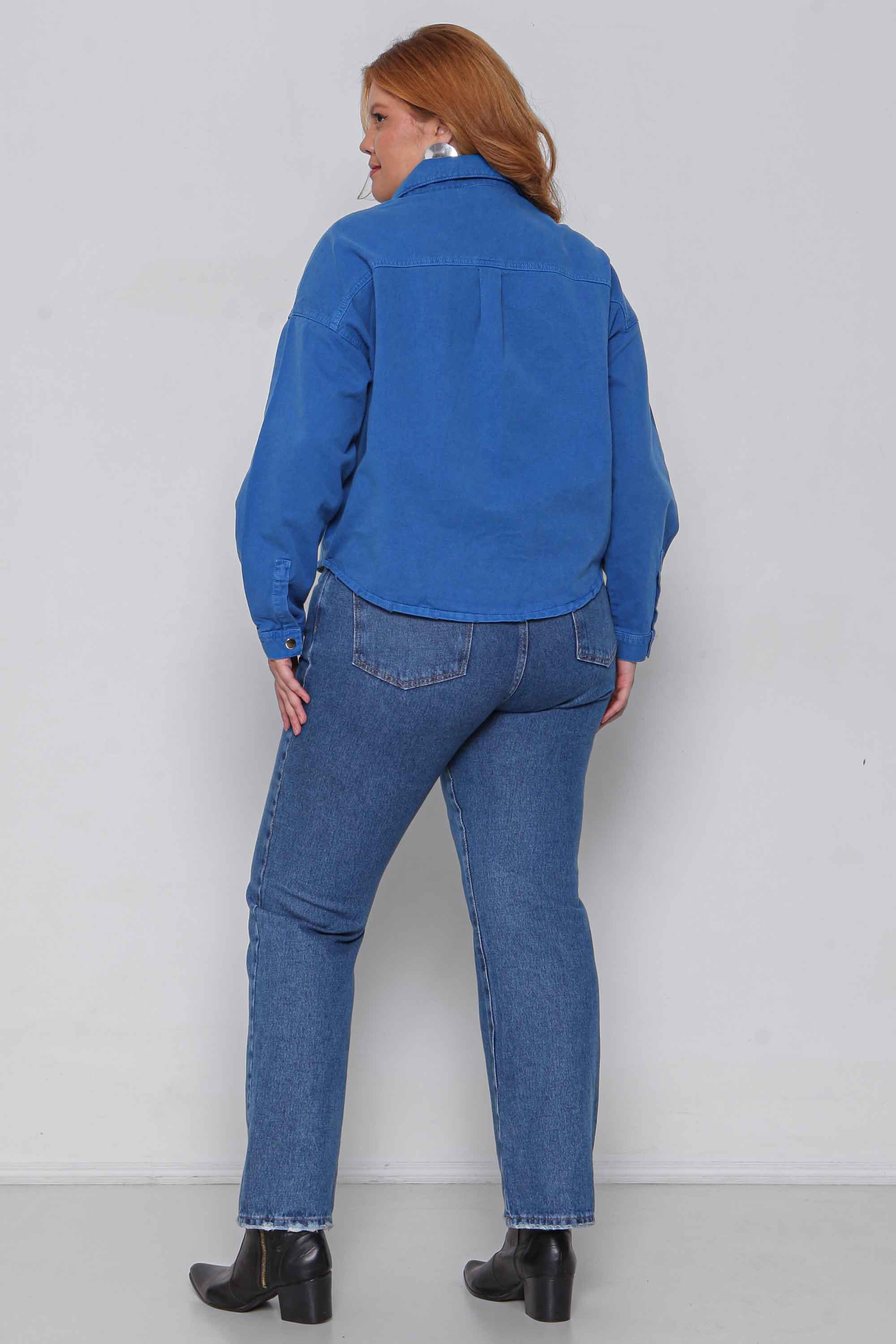 Jaqueta Sarja Feminina Oversized Azul sem Elastano