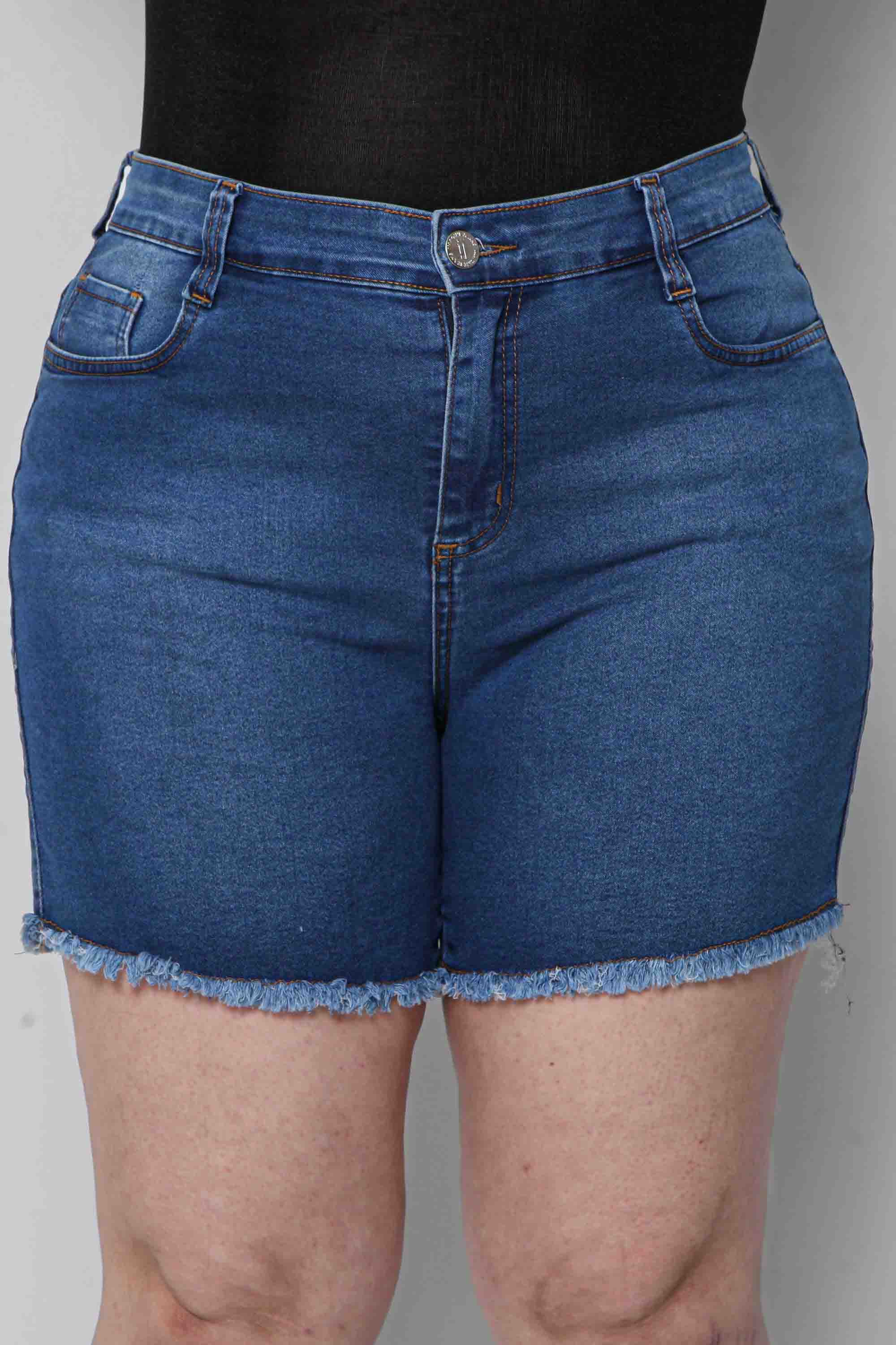 Bermuda Feminina Jeans Meia Coxa Barra Desfiada com Elastano