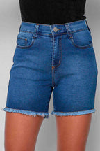 Bermuda Feminina Jeans Meia Coxa Barra Desfiada com Elastano