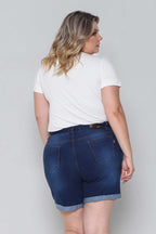 Bermuda Feminina Meia Coxa Barra Dobrada Padrão a Plus com Elastano