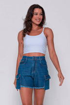 Shorts Jeans Feminino Cargo