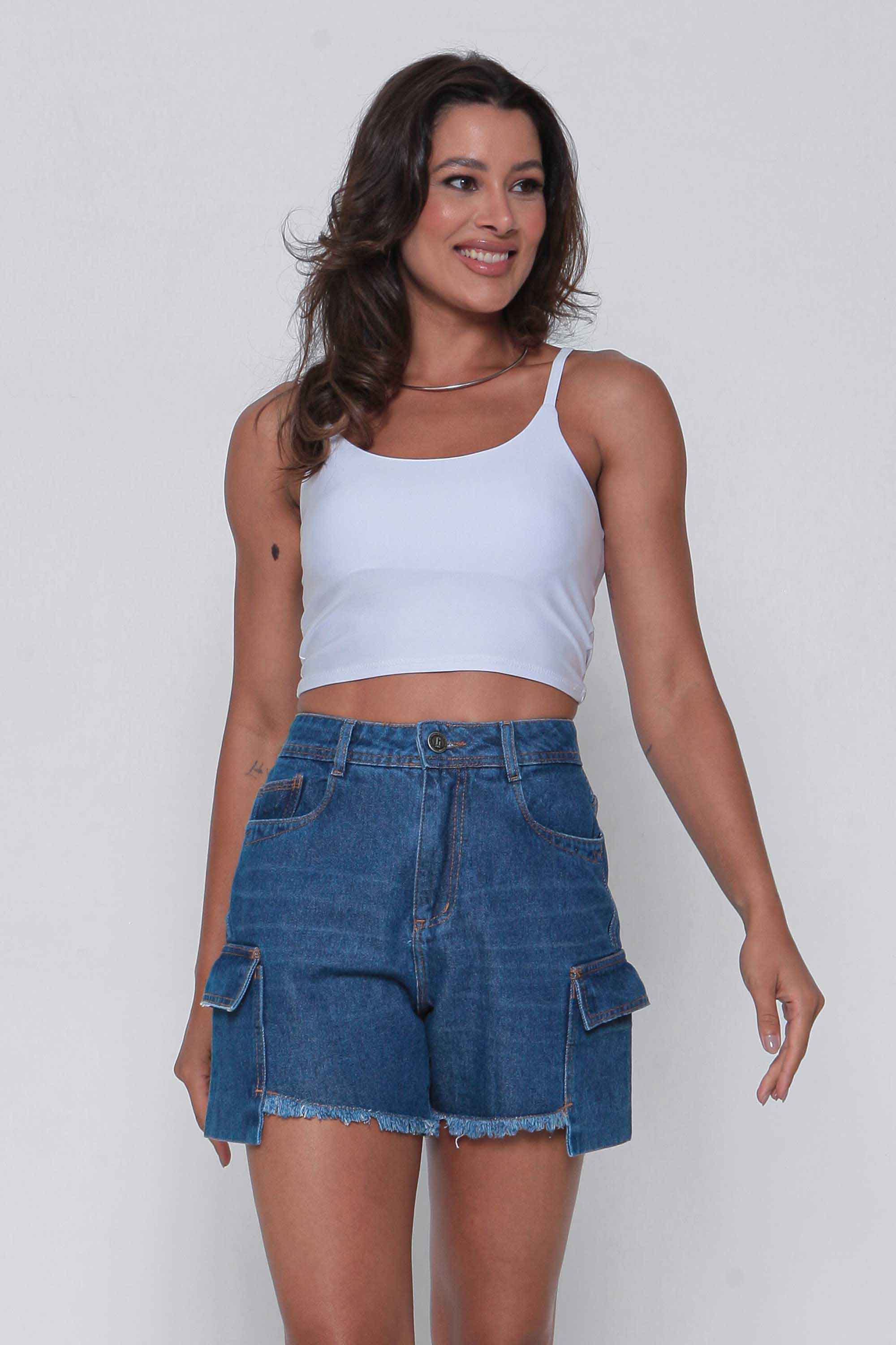 Shorts Jeans Feminino Cargo