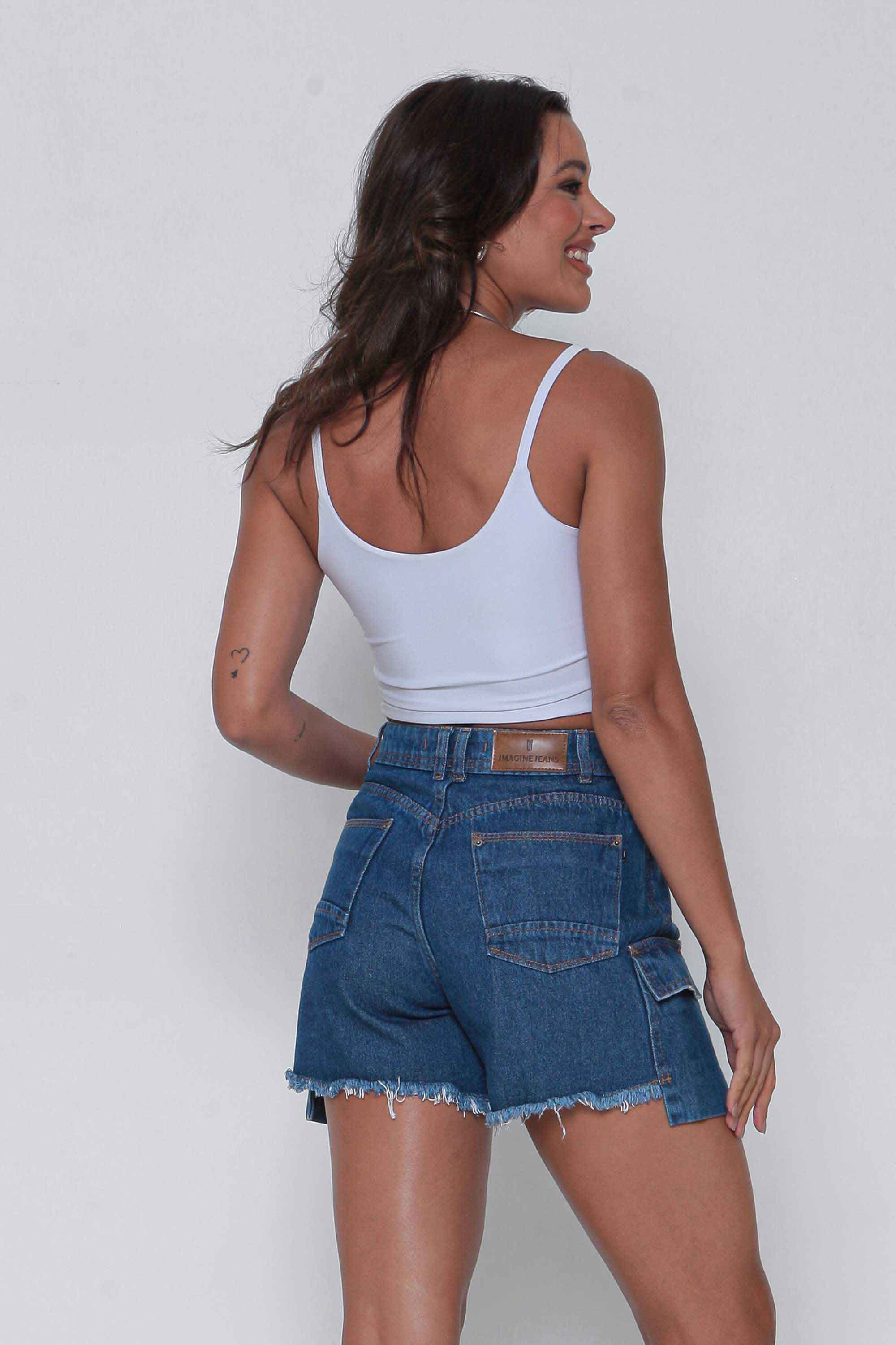 Shorts Jeans Feminino Cargo