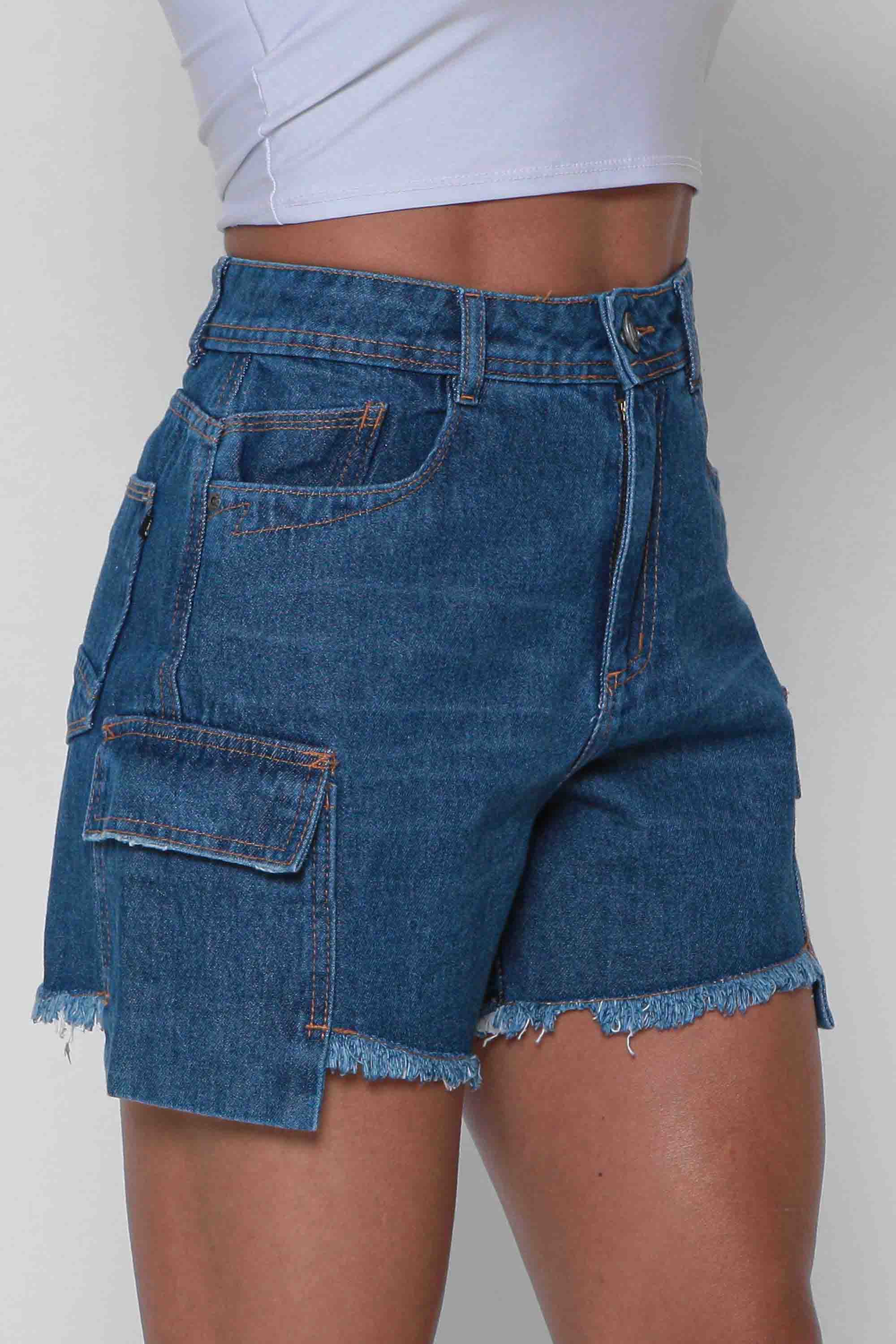 Shorts Jeans Feminino Cargo