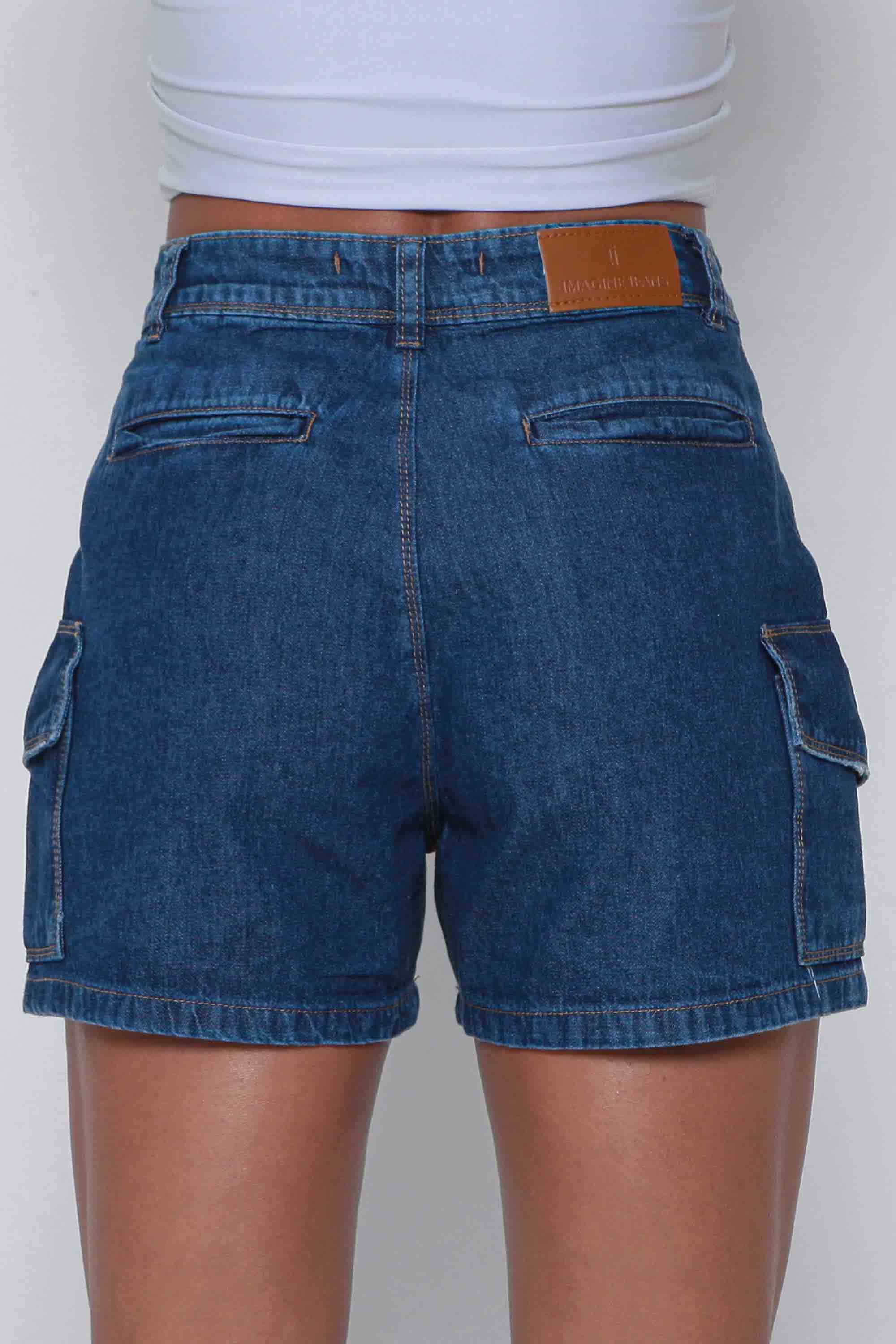 Shorts Jeans Feminino Cargo com Cordão