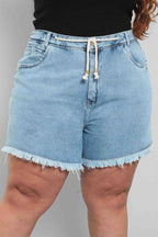 Shorts Jeans Feminino Mom Plus SIze com Cordão