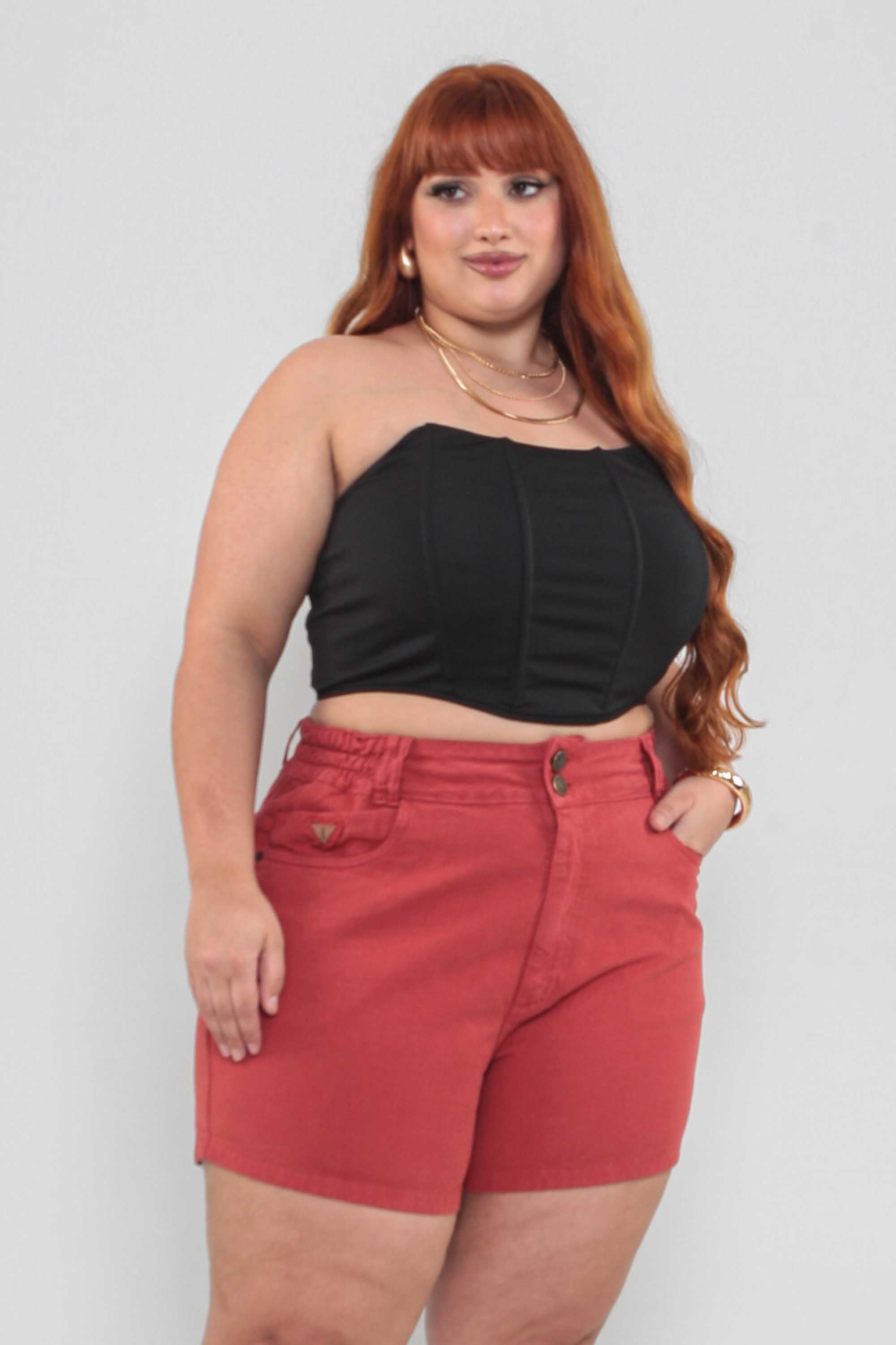 Shorts Feminino Mom Com Elástico Plus Size
