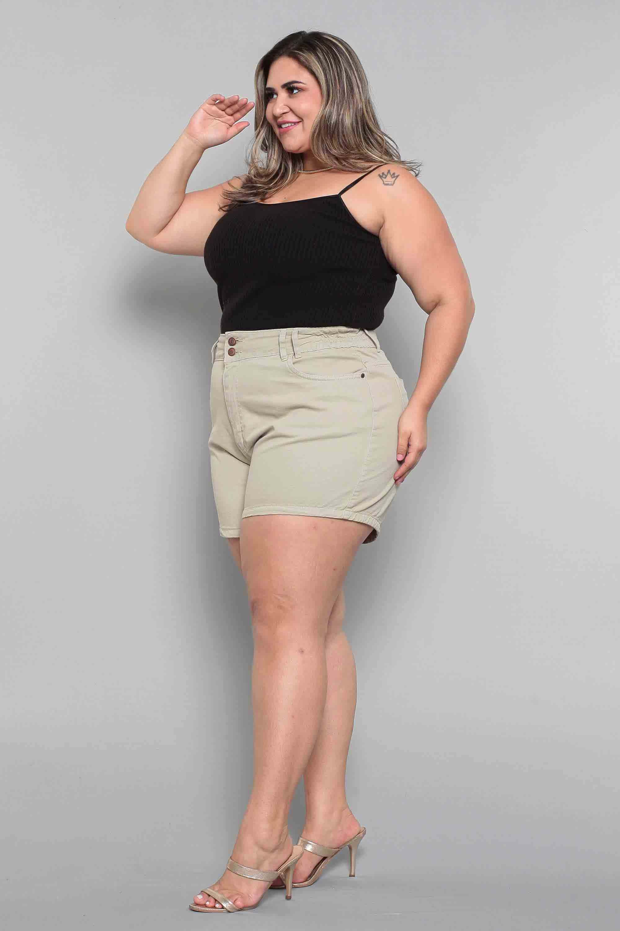 Shorts Feminino Mom Com Elástico Plus Size