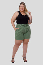 Shorts Sarja Feminino Mom Clochard com Cinto Plus Size