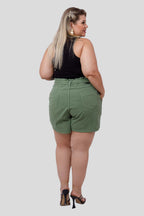 Shorts Sarja Feminino Mom Clochard com Cinto Plus Size
